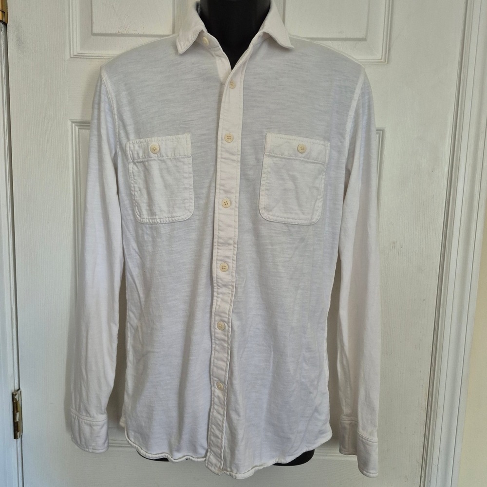 Faherty Brand Mens White Slub Knit Long Sleeve Button Down Shirt Small